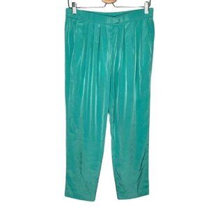 J. Crew mint green satin pleated elastic pull on ankle trouser dress pants 6 p